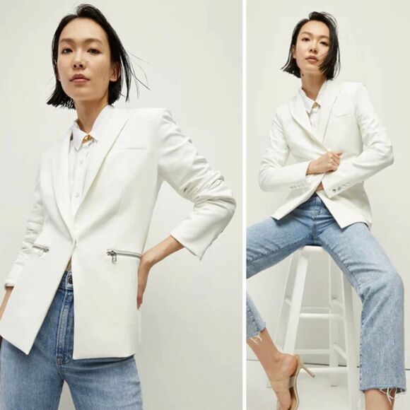 Veronica Beard Scuba Iconic Blazer Schoolboy Dickey Blazer Jacket White Size 8 - Picture 1 of 13